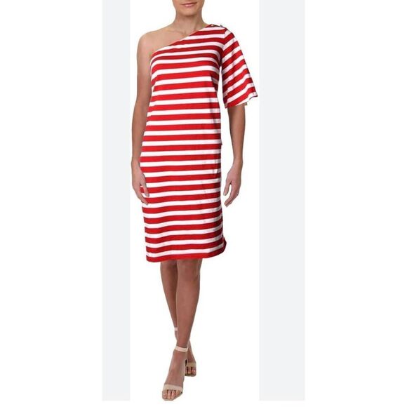 Lauren Ralph Lauren NWT nautical striped one shoulder dress size Medium  4th of - Picture 1 of 6